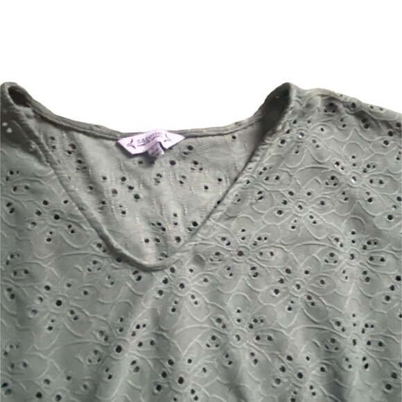 Nanette Lepore Eyelit Peplum Blouse-Short Sleeve-Green-Small-GUC - Picture 4 of 6